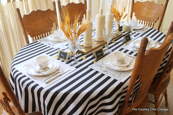 black striped tablecloth for fall