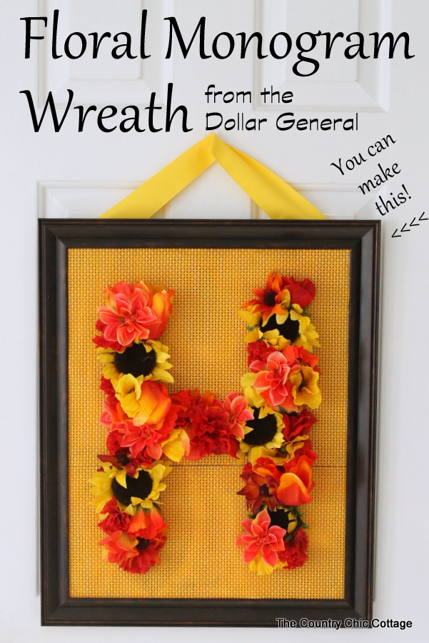 Floral Monogram Wreath -- supplies from Dollar General transform into a gorgeous one of a kind wreath. Get the full instructions for making your own here.