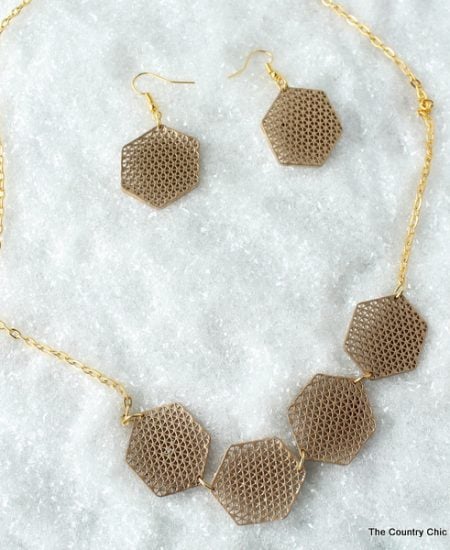 Geometric Lace Jewelry from Shrink Plastic! An elegant necklace and earrings that can easily be made at home with shrink plastic!