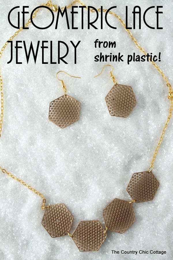 Geometric Lace Jewelry from Shrink Plastic! An elegant necklace and earrings that can easily be made at home with shrink plastic!