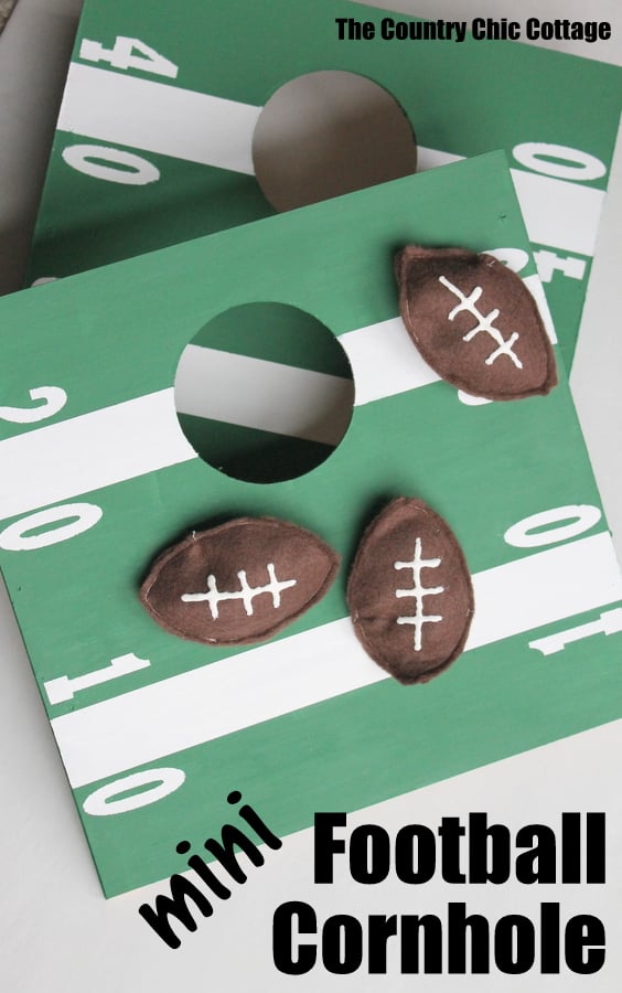 Mini Football Cornhole Game -- a fun mini size version of the original. Perfect for kids or indoors! Click here to see how to make your own.