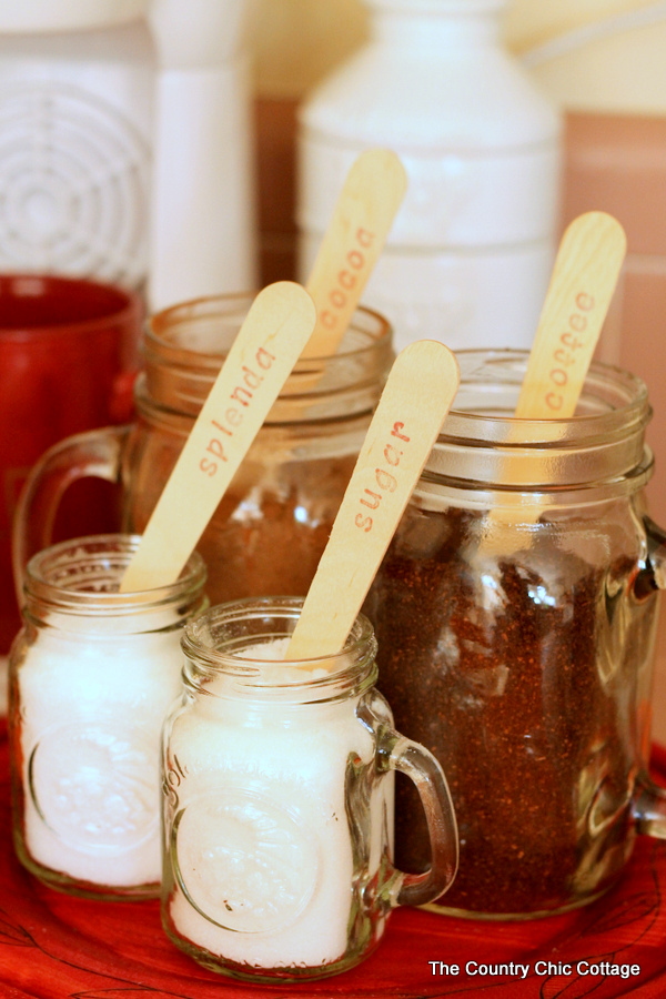 Mason jars hold coffee supplies for overnight guests.