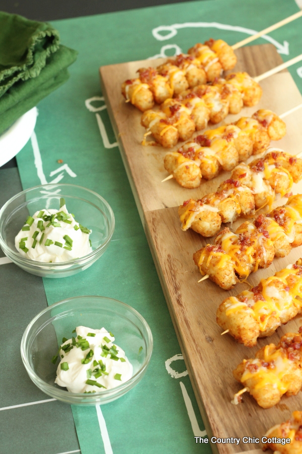 Loaded Tot Kabobs -- turn tater tots into perfect party food with this simple recipe!