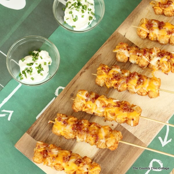 Loaded Tot Kabobs -- turn tater tots into perfect party food with this simple recipe!