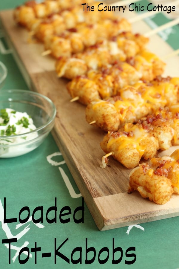 Loaded Tot Kabobs -- turn tater tots into perfect party food with this simple recipe!