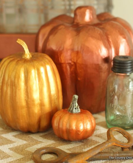 Metallic Painted Pumpkins -- paint any paper or plastic pumpkin with metallic paint for a gorgeous fall look!