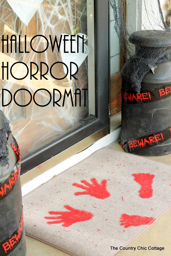 Outdoor Halloween Decor -- get ideas for decorating your porch for Halloween including a bloody doormat that you can make yourself!