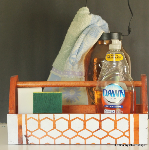 Painted Wood Caddy -- use a stencil and Decoart Chalky Finish paint to complete this look on any wood surface.