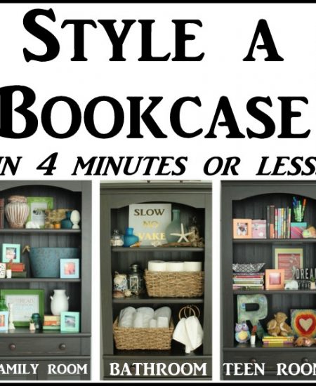 Style a Bookcase in 4 minutes or less -- tips and techniques on arranging items in a bookcase or any shelf!