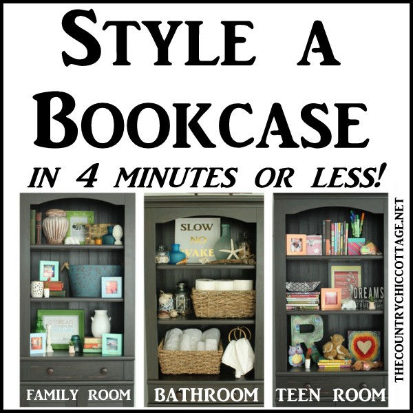 Style a Bookcase in 4 minutes or less -- tips and techniques on arranging items in a bookcase or any shelf!