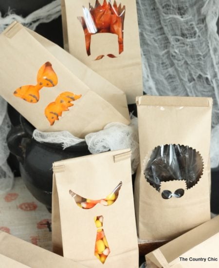 Window Halloween Treat Bags -- cut a few window in pre-made bags for Halloween treats that look amazing!