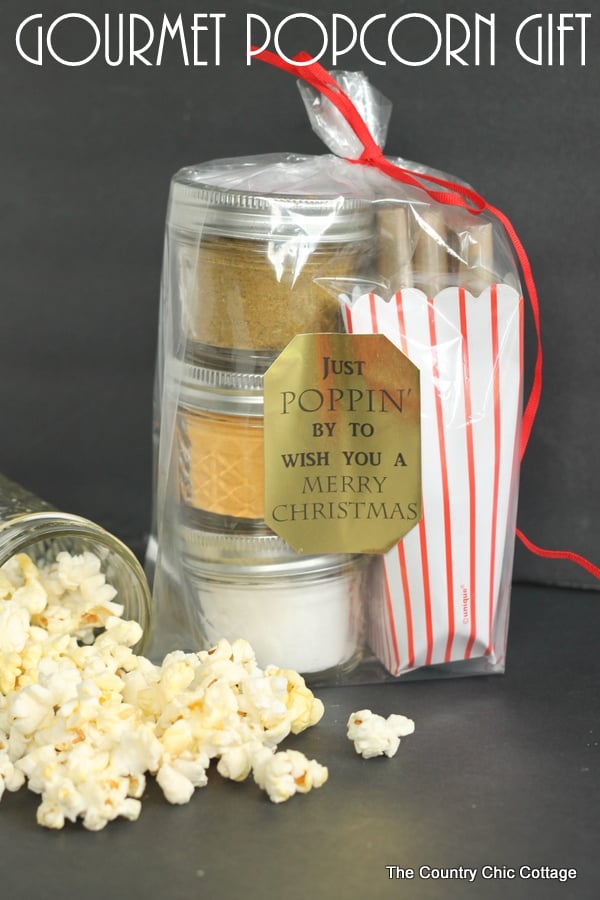 Gourmet Popcorn Gift -- add your seasoning mixes to mason jars for a great handmade gift in a jar!