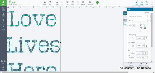 choosing cross stitch font in Cricut Design