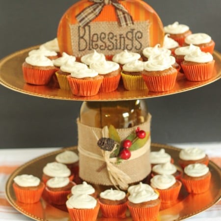 Make your own tiered fall dessert stand for Thanksgiving or fall parties. Can be made in 5 minutes!