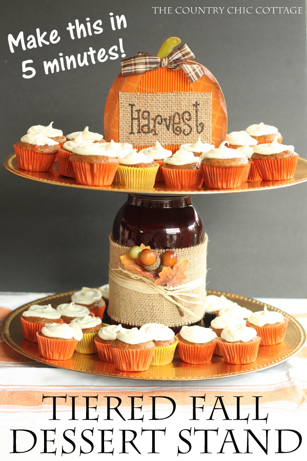 Make your own tiered fall dessert stand for Thanksgiving or fall parties. Can be made in 5 minutes!