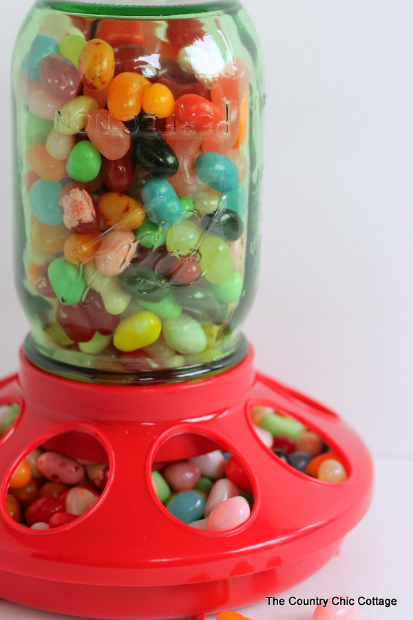 Mason jar candy dispenser gift assembled