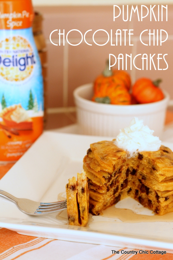 Pumpkin Chocolate Chip Pancakes Recipe -- a mouthwatering recipe perfect for fall!  
