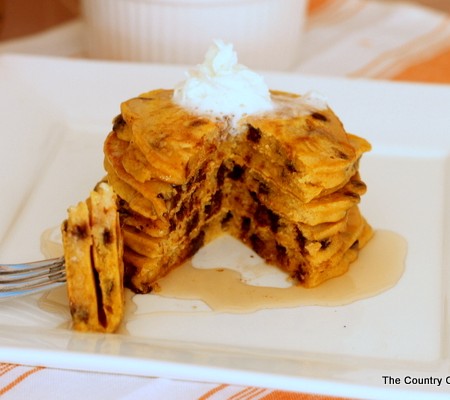 Pumpkin Chocolate Chip Pancakes Recipe -- a mouthwatering recipe perfect for fall!