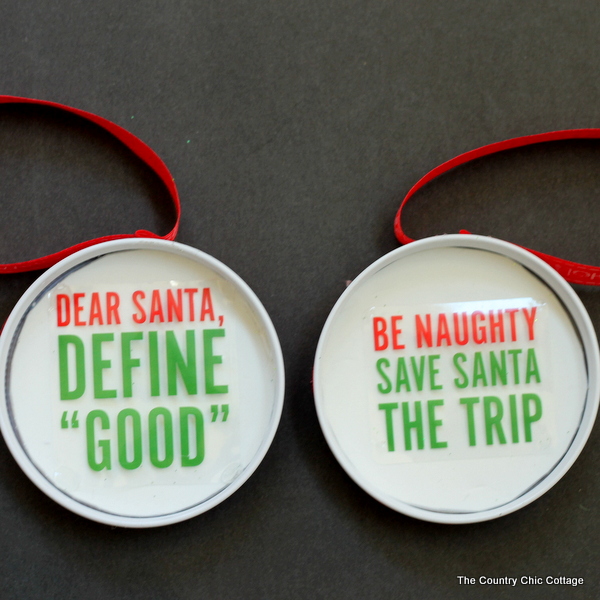 funny saying christmas ornament made from a mason jar lid