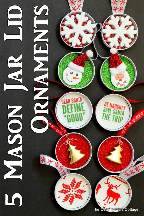 5 Mason Jar Lid Ornaments -- turn those mason jar lids into fun ornaments with these ideas!