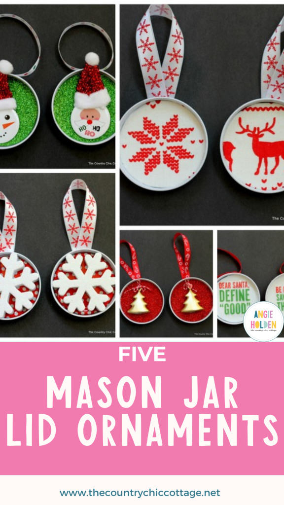 five mason jar lid ornaments