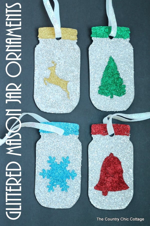 Make these glittered mason jar ornaments easily with a Cricut Explore. Click here to learn how!