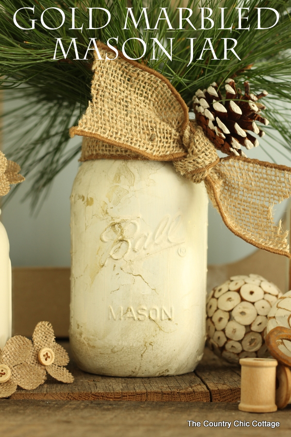 Gold Marbled Mason Jar -- add a marbled effect to a white mason jar for a fun fall or winter display!