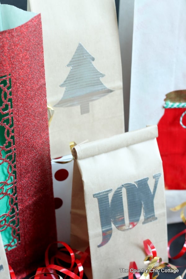 Holiday gift bags made with Duck Tape -- see how to make these in a how to video.
