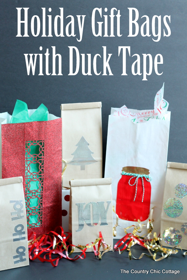 Holiday gift bags made with Duck Tape -- see how to make these in a how to video.