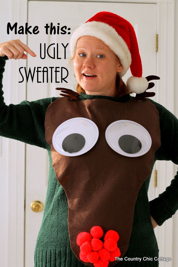 Rudolph Ugly Sweater DIY | Christmas Sweater Ideas You Can DIY On A Budget | diy christmas tree sweater