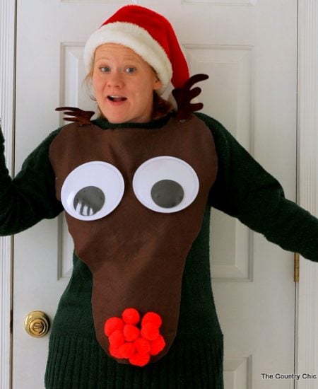 Make your own ugly sweater! This Rudolph sweater is easy to make and perfect for Christmas ugly sweater parties!