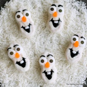 Olaf Nutter Butter Cookies -- fun cookies to serve up this Christmas, winter, or anytime of the year! Watch the Disney Frozen movie and eat a batch of Olaf cookies!