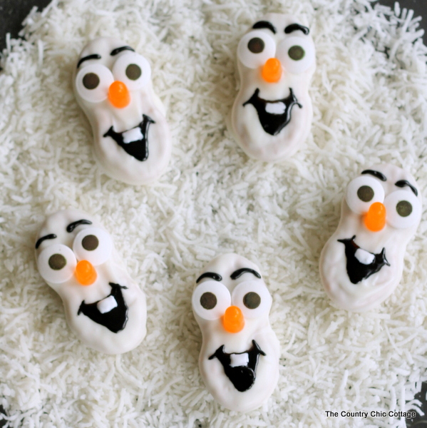 Olaf Nutter Butter Cookies -- fun cookies to serve up this Christmas, winter, or anytime of the year!  Watch the Disney Frozen movie and eat a batch of Olaf cookies!