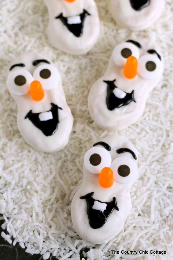 Olaf Nutter Butter Cookies -- fun cookies to serve up this Christmas, winter, or anytime of the year!  Watch the Disney Frozen movie and eat a batch of Olaf cookies!