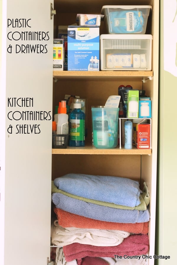 Bathroom cabinet and drawer organization ideas -- simple ideas to implement in your home with supplies from Dollar General.