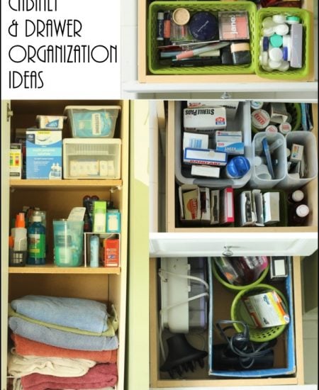 Bathroom cabinet and drawer organization ideas -- simple ideas to implement in your home with supplies from Dollar General.