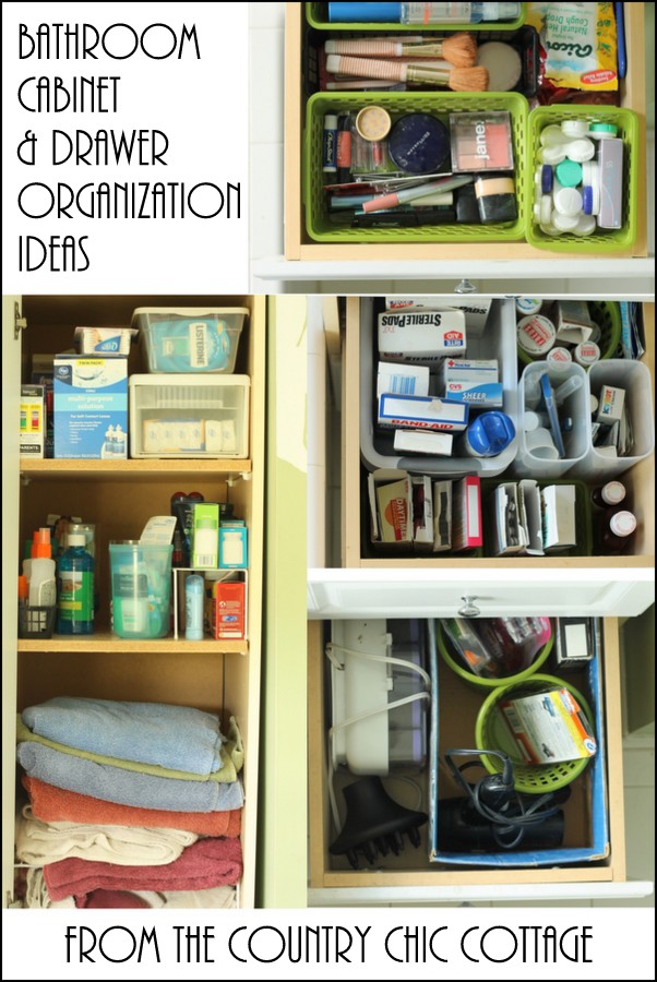 Bathroom cabinet and drawer organization ideas -- simple ideas to implement in your home with supplies from Dollar General.