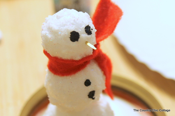 adding nose to foam snowman