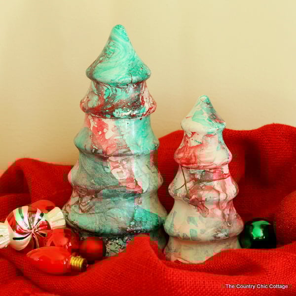 marbled colored trees in christmas colors