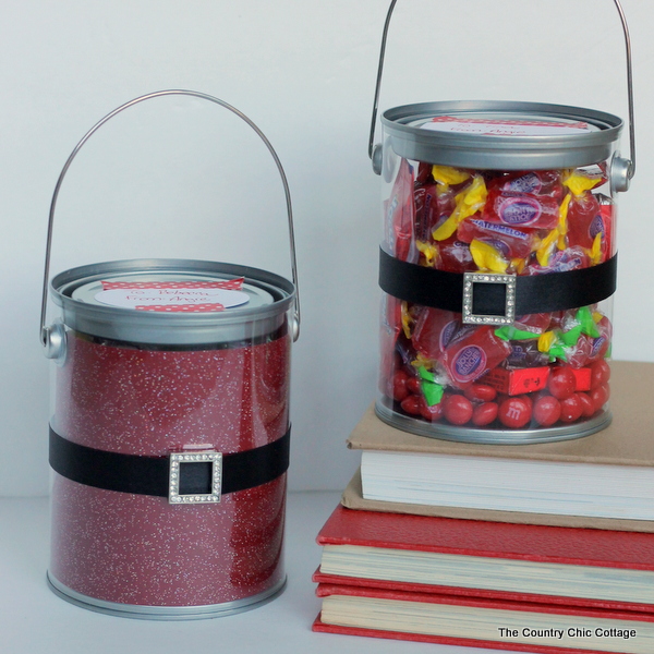 A gift idea you can put together in mintues! Add red and a Santa belt to a pail this Christmas.