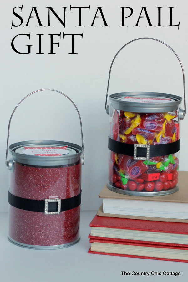 A gift idea you can put together in mintues! Add red and a Santa belt to a pail this Christmas.