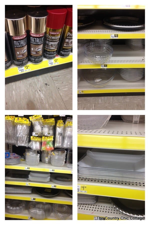 images of spray paint and plastic platters from dollar general