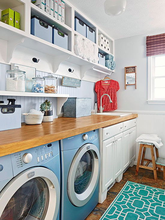 Tons of ideas and inspiration here for an organized laundry room!