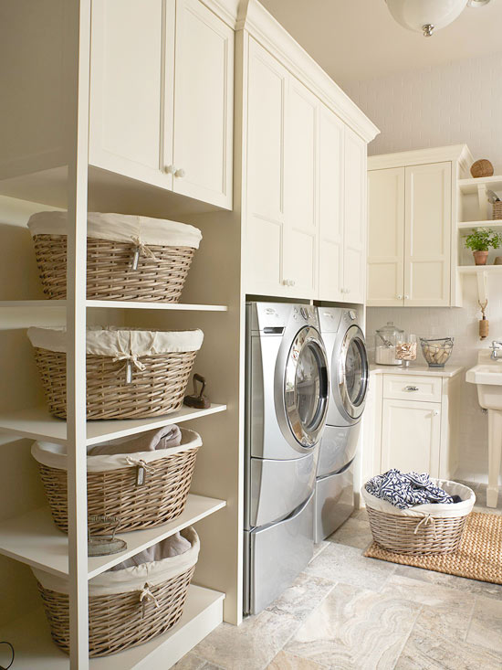 Tons of ideas and inspiration here for an organized laundry room!