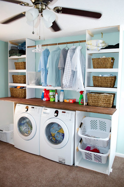 Tons of ideas and inspiration here for an organized laundry room!