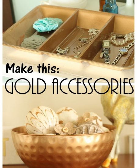 Grab some plastic dollar store bowls and gold spray paint to make a jewelry organizer and more! Click to see the full details!