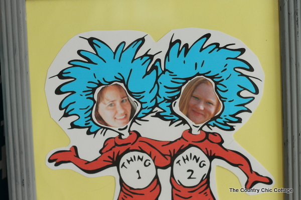 Make yourself or your child into thing 1 or thing 2 with this fun craft project.  A quick and easy way to frame your face in a Seuss story!