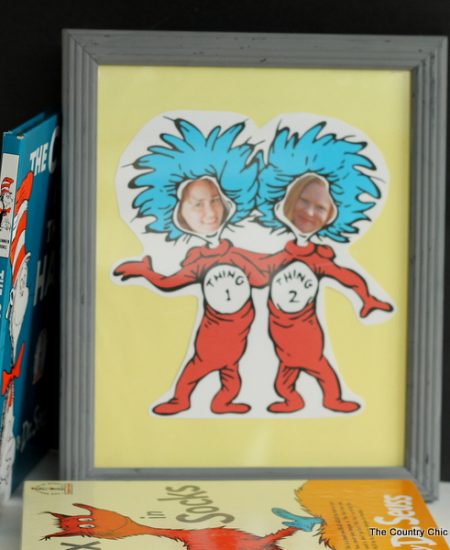 Make yourself or your child into thing 1 or thing 2 with this fun craft project. A quick and easy way to frame your face in a Seuss story!