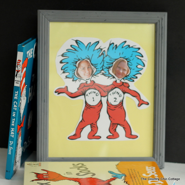 Make yourself or your child into thing 1 or thing 2 with this fun craft project.  A quick and easy way to frame your face in a Seuss story!