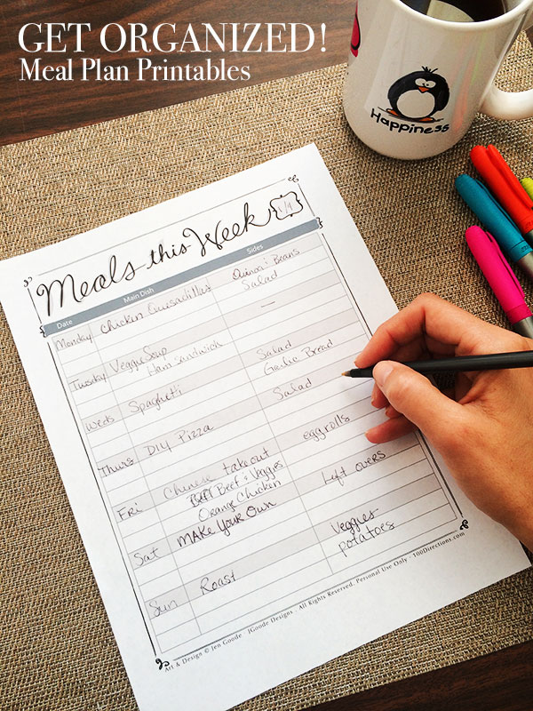 Printable Meal Plan to help you organize in the kitchen